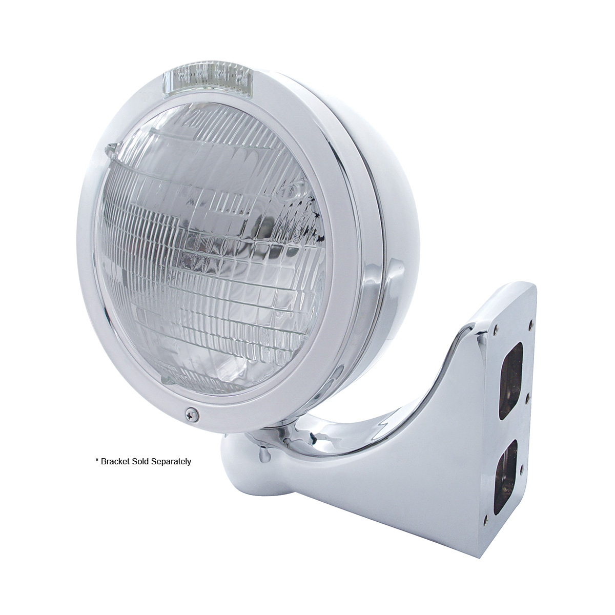 Stainless Steel Bullet Classic Headlight 6014 Bulb & LED Turn Signal - Clear Lens - Thumbnail 3