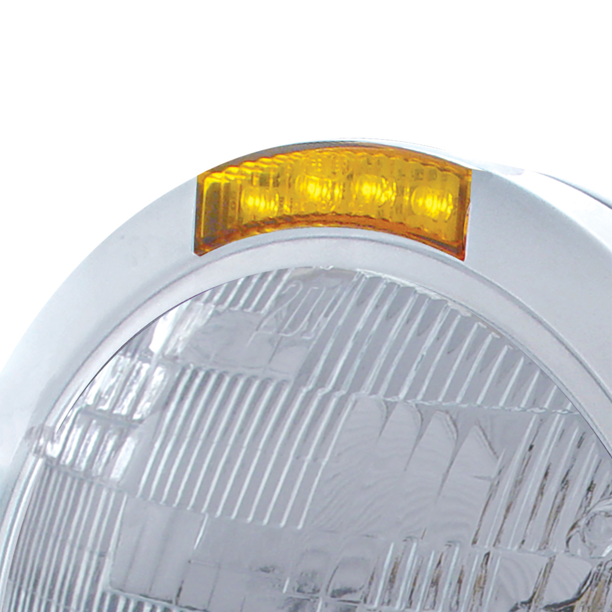 Stainless Steel Bullet Classic Headlight H6024 Bulb & LED Turn Signal - Amber Lens - Thumbnail 2