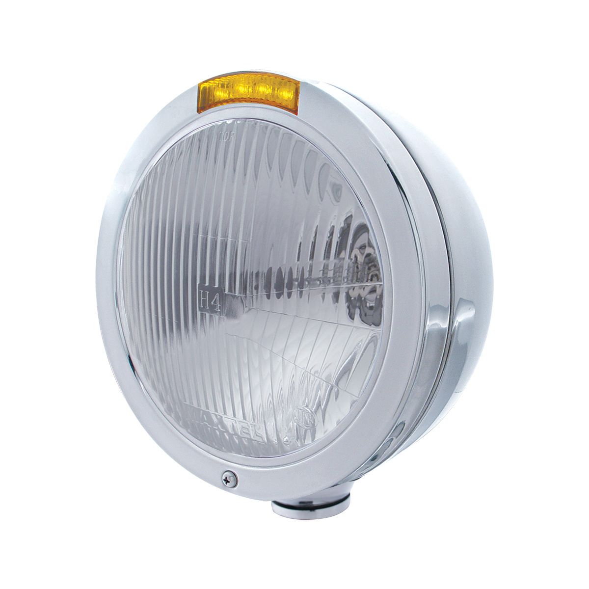 Stainless Steel Bullet Classic Headlight H4 Bulb & LED Turn Signal - Amber Lens