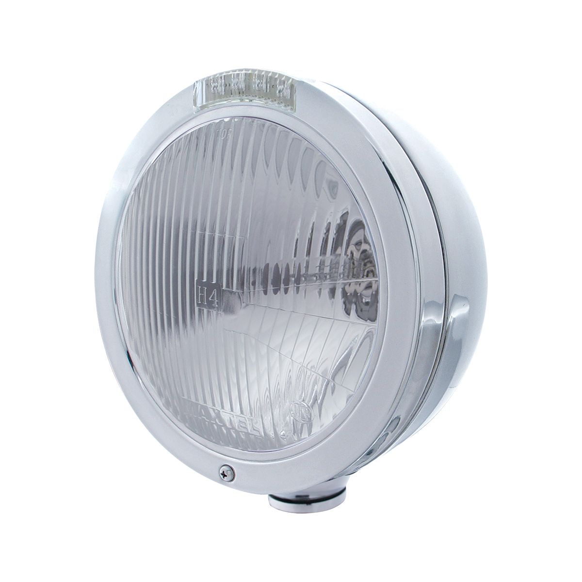 Stainless Steel Bullet Classic Headlight H4 Bulb & LED Turn Signal - Clear Lens