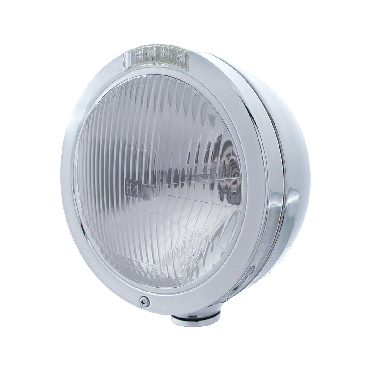 Stainless Steel Bullet Classic Headlight H4 Bulb & LED Turn Signal - Clear Lens - Thumbnail 6