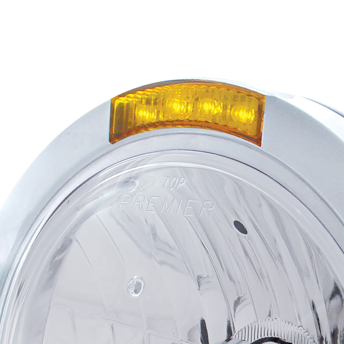 Stainless Steel Bullet Classic Headlight Crystal H4 Bulb & LED Turn Signal - Amber Lens - Thumbnail 2