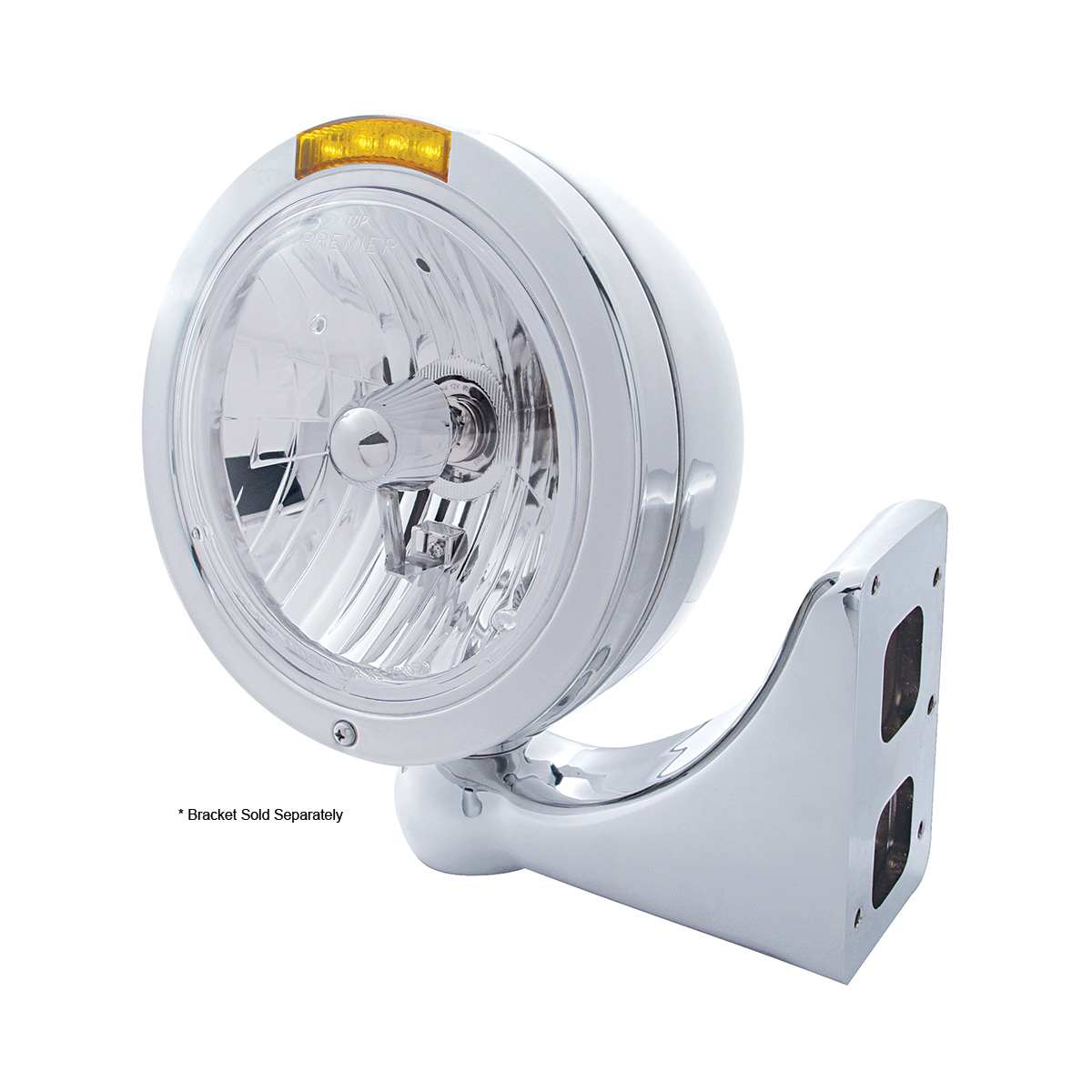 Stainless Steel Bullet Classic Headlight Crystal H4 Bulb & LED Turn Signal - Amber Lens - Thumbnail 3