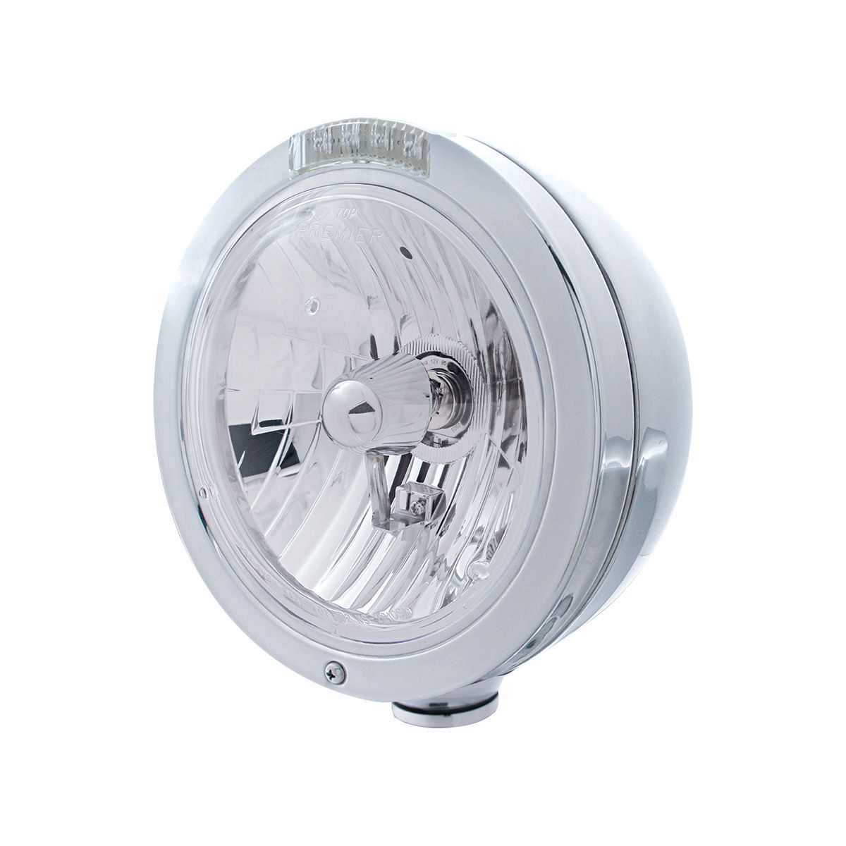 Stainless Steel Bullet Classic Headlight Crystal H4 Bulb & LED Turn Signal - Clear Lens