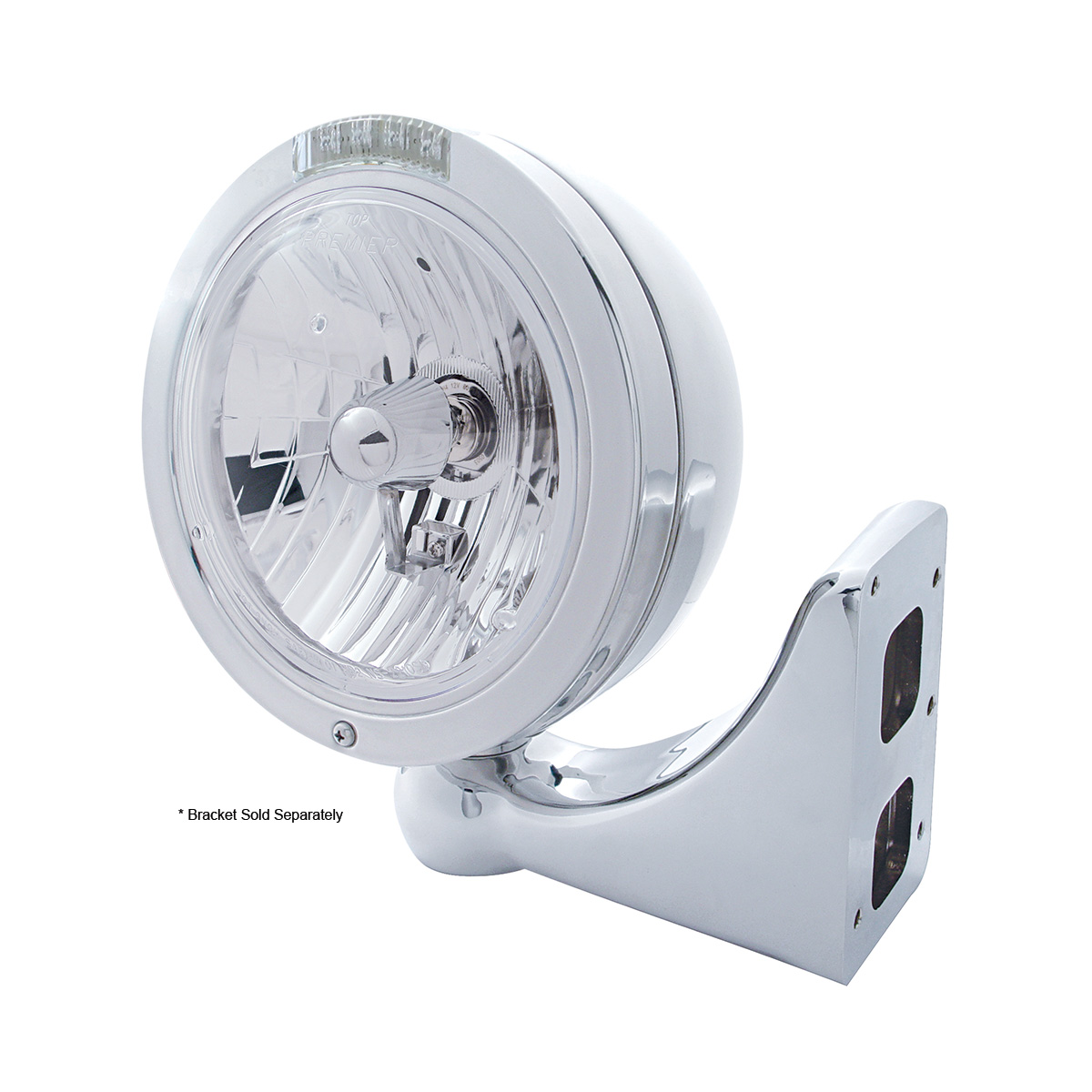 Stainless Steel Bullet Classic Headlight Crystal H4 Bulb & LED Turn Signal - Clear Lens - Thumbnail 3