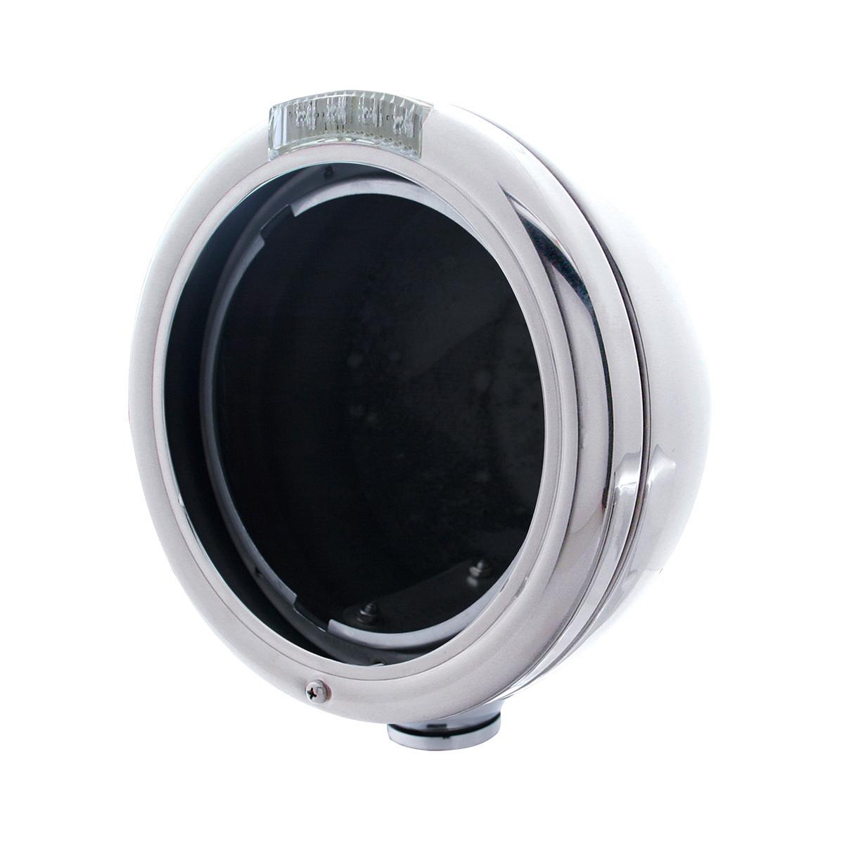 Stainless Steel Classic Headlight No Bulb With LED Turn Signal - Amber LED/Clear Lens - Thumbnail 4