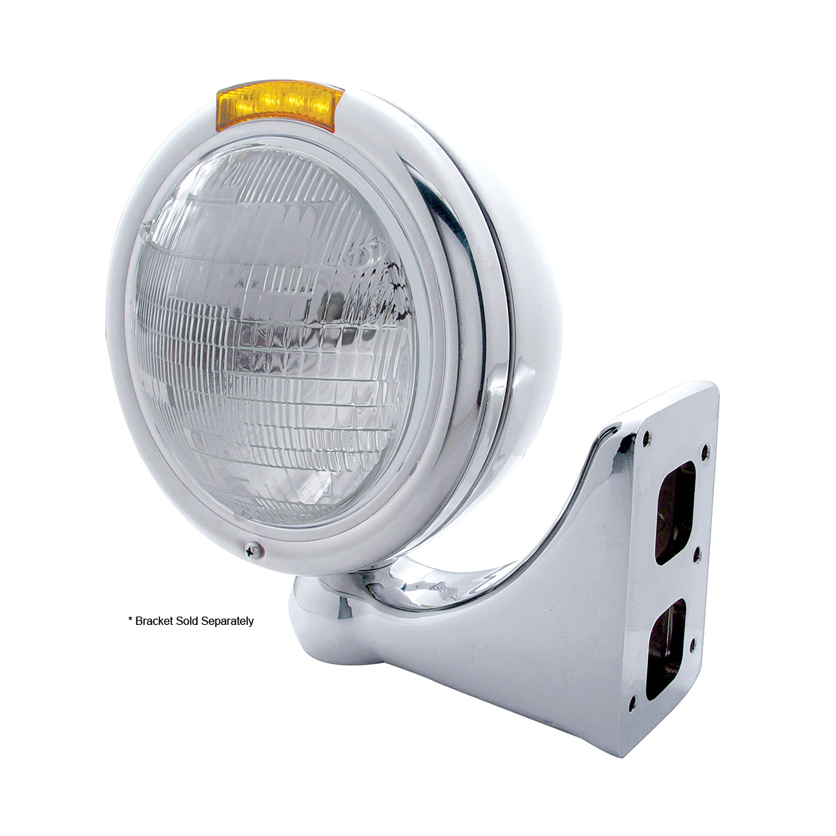 Stainless Steel Classic Headlight 6014 Bulb & LED Turn Signal - Amber Lens - Thumbnail 3