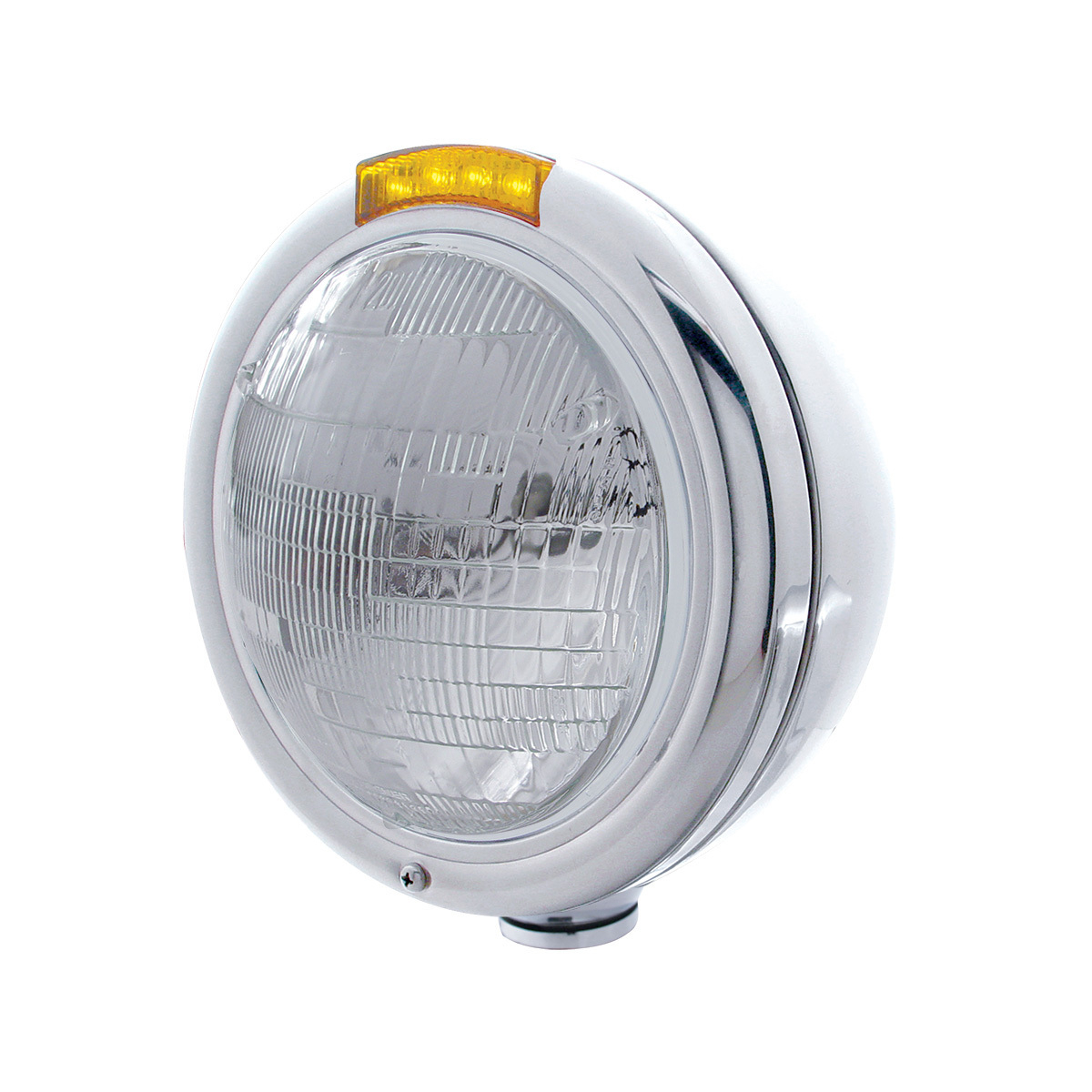 Stainless Steel Classic Headlight 6014 Bulb & LED Turn Signal - Amber Lens - Thumbnail 6