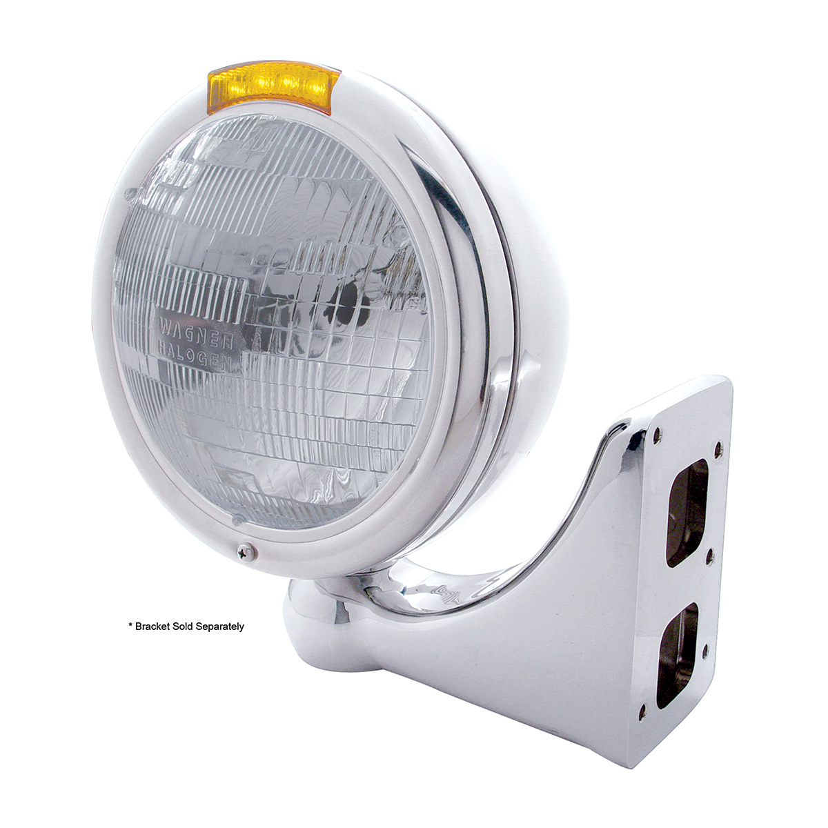 Stainless Steel Classic Headlight H6024 Bulb & LED Turn Signal - Amber Lens - Thumbnail 4