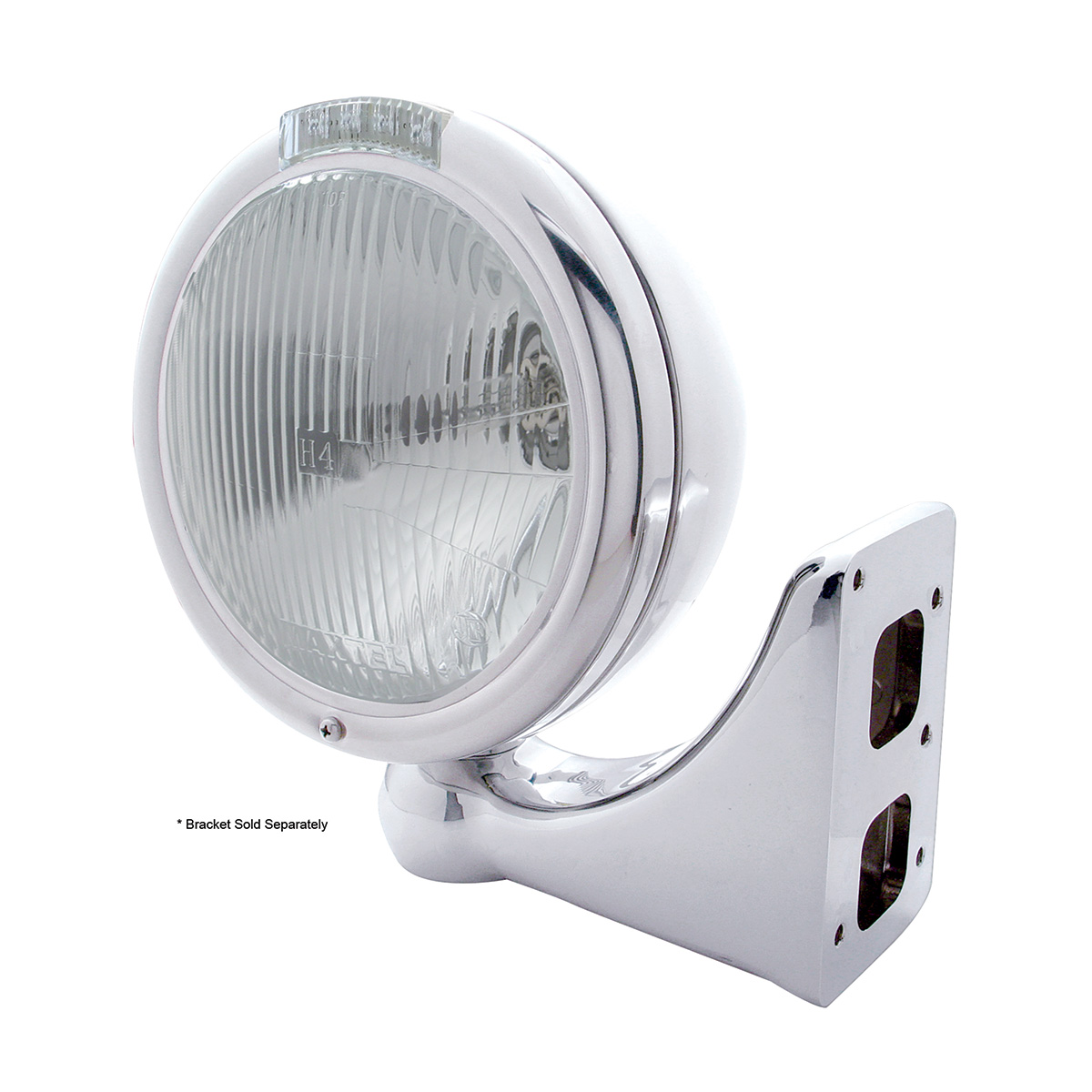 Stainless Steel Classic Headlight H4 Bulb & LED Turn Signal - Clear Lens - Thumbnail 4