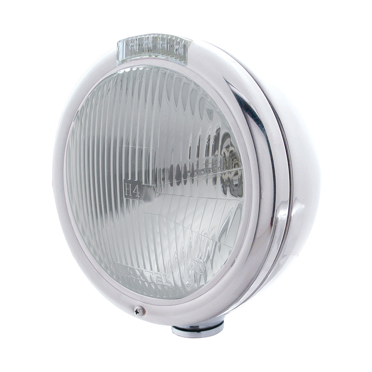 Stainless Steel Classic Headlight H4 Bulb & LED Turn Signal - Clear Lens - Thumbnail 5