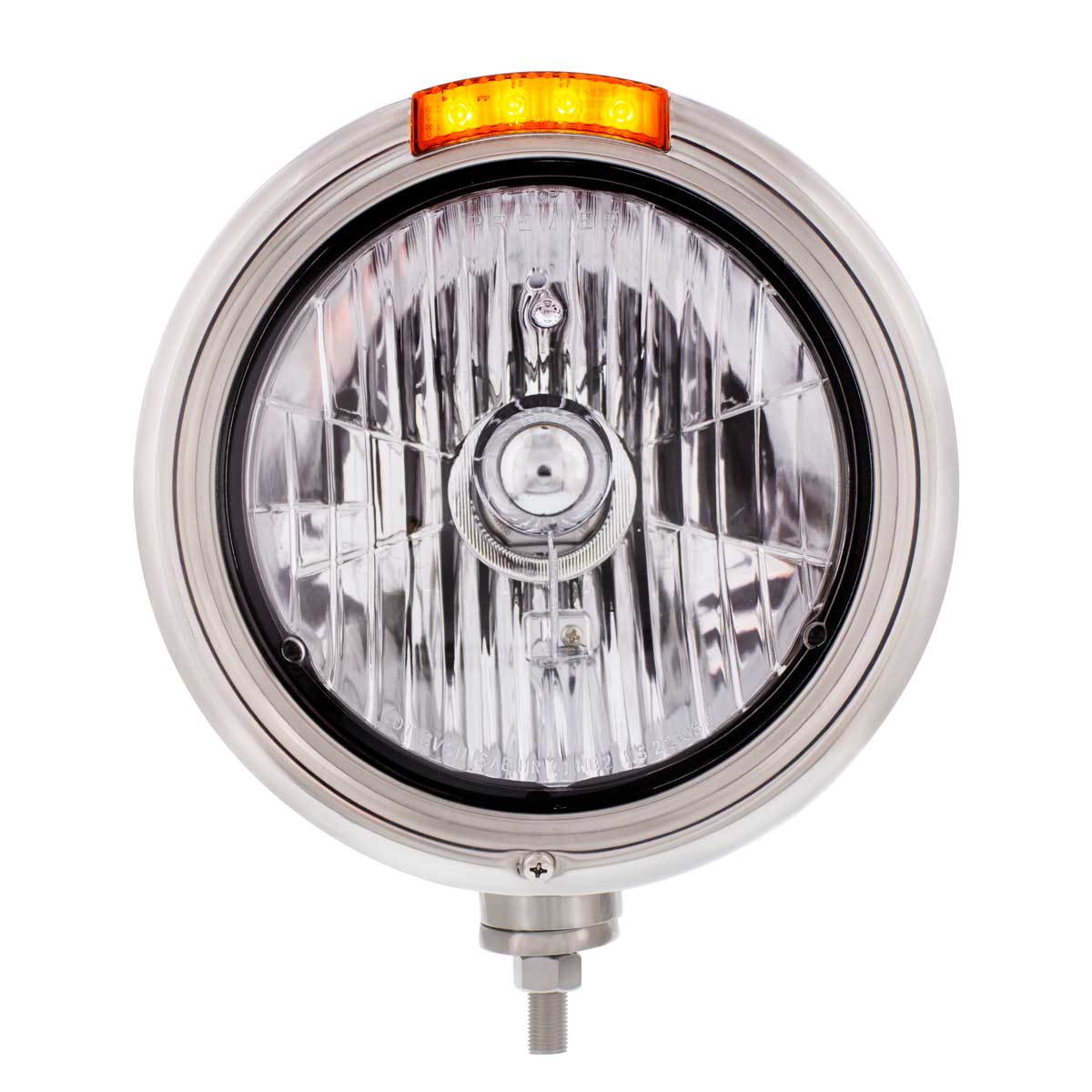Stainless Steel Classic Headlight Crystal H4 Bulb & LED Turn Signal - Amber Lens - Thumbnail 3