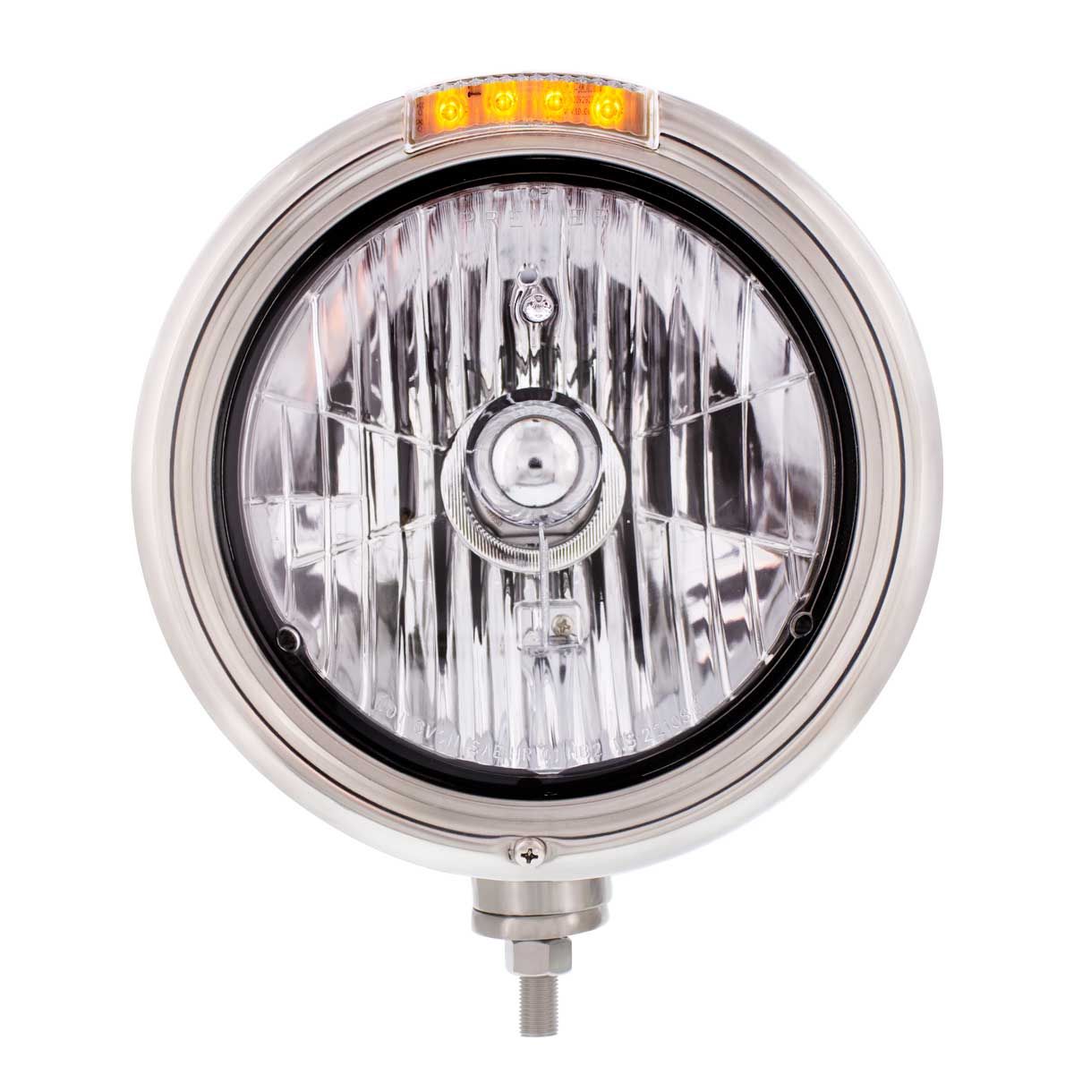 Stainless Steel Classic Headlight Crystal H4 Bulb & LED Turn Signal - Clear Lens