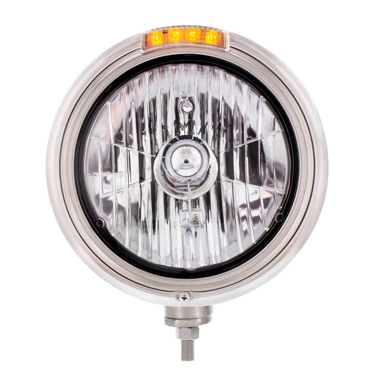 Stainless Steel Classic Headlight Crystal H4 Bulb & LED Turn Signal - Clear Lens - Thumbnail 6