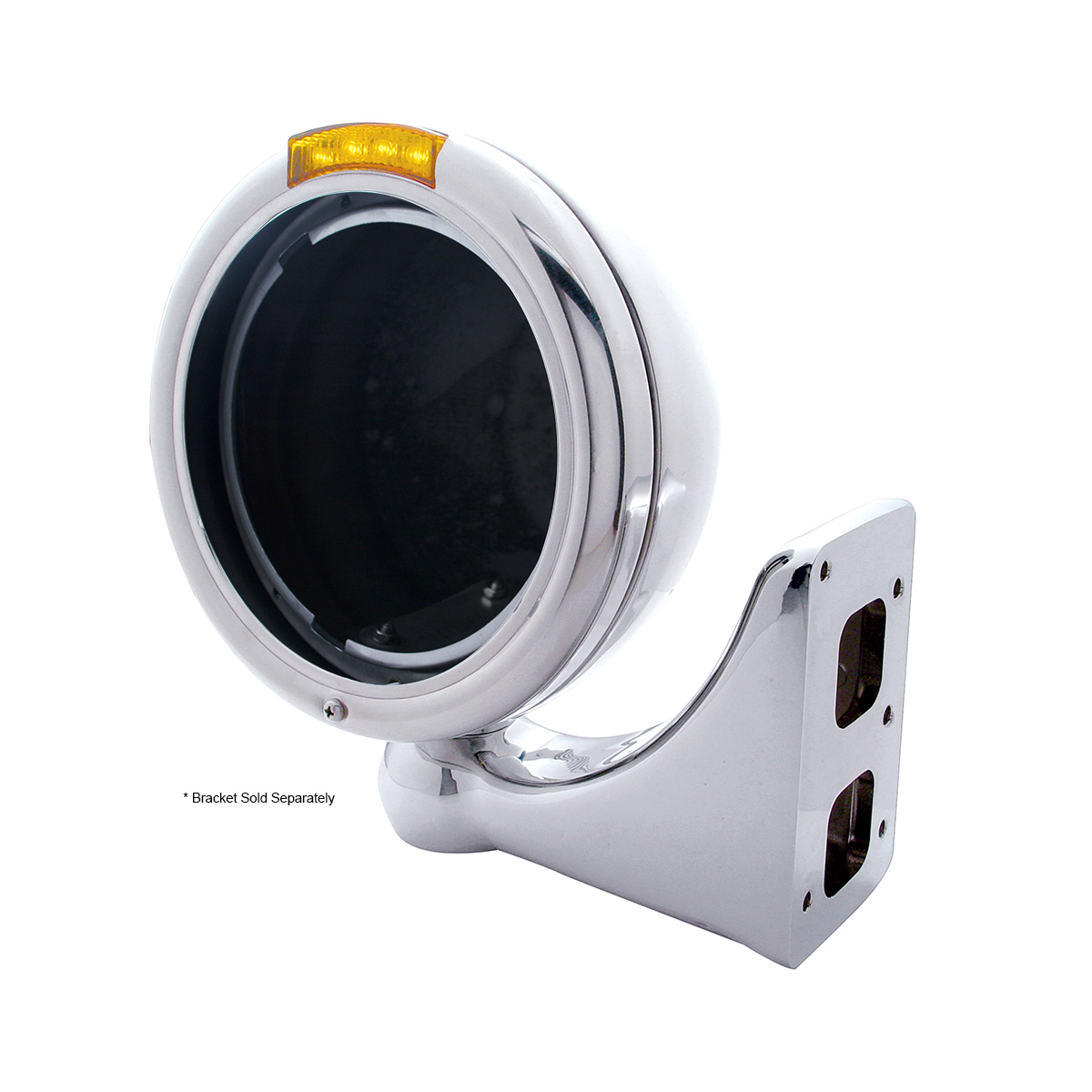 Chrome Classic Headlight No Bulb With LED Turn Signal - Amber LED/Amber Lens - Thumbnail 3