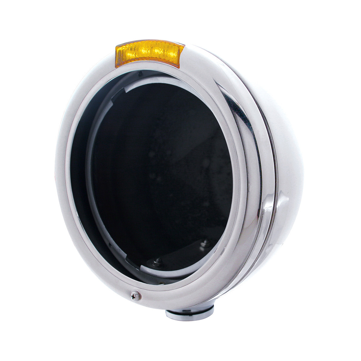 Chrome Classic Headlight No Bulb With LED Turn Signal - Amber LED/Amber Lens - Thumbnail 4