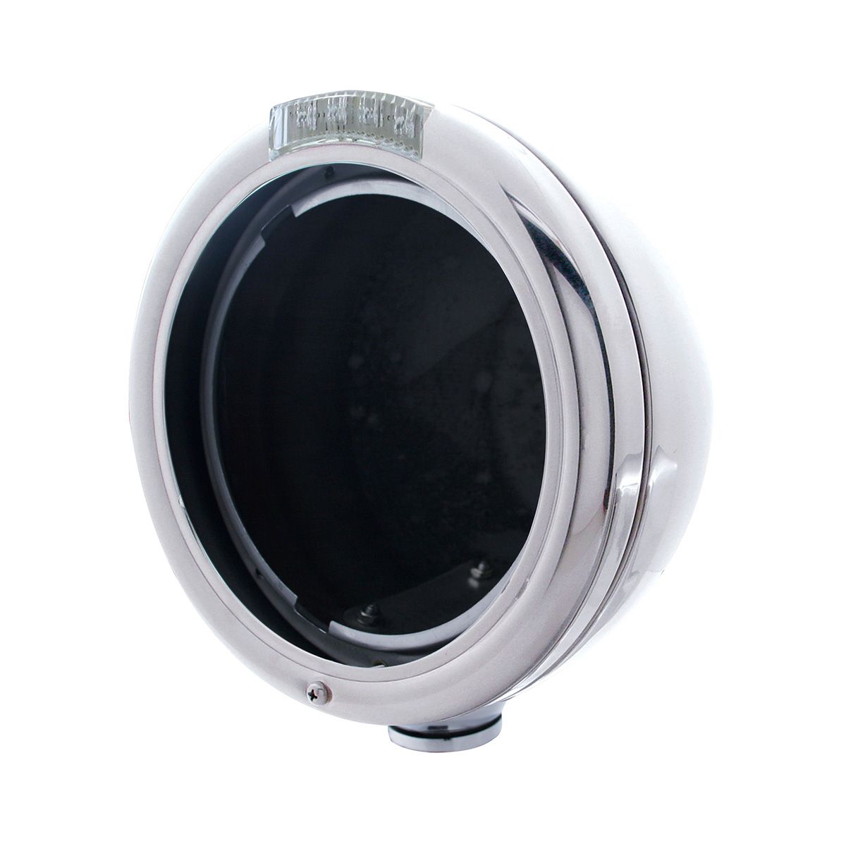 Chrome Classic Headlight No Bulb With LED Turn Signal - Amber LED/Clear Lens