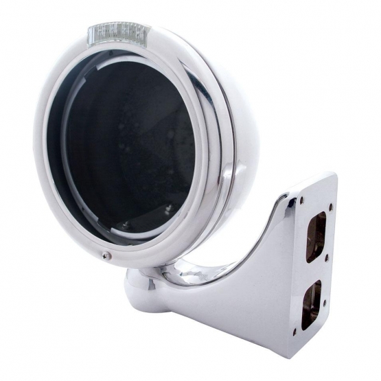 Chrome Classic Headlight No Bulb With LED Turn Signal - Amber LED/Clear Lens - Thumbnail 4