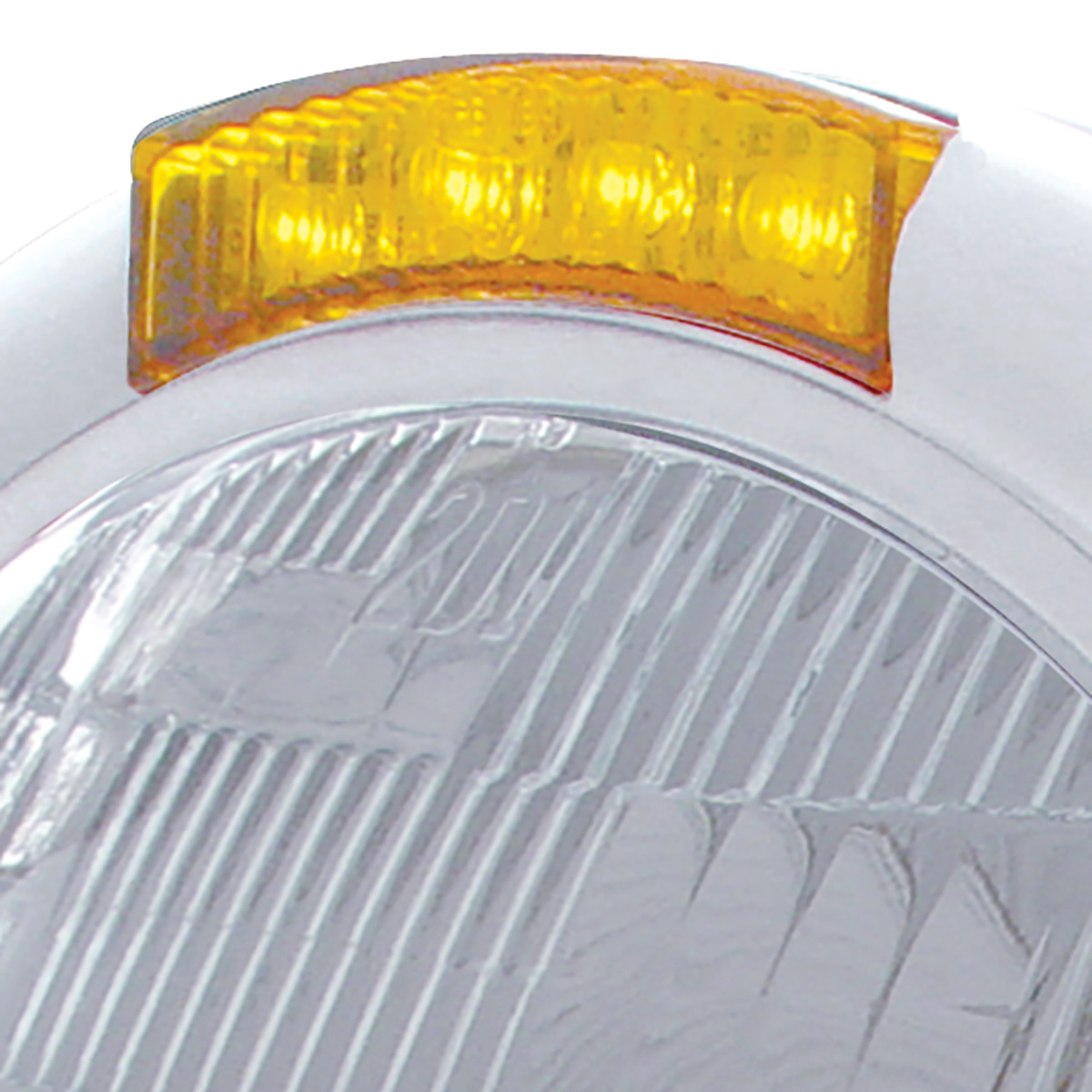 Chrome Classic Headlight H6024 Bulb & LED Turn Signal - Amber Lens - Thumbnail 2