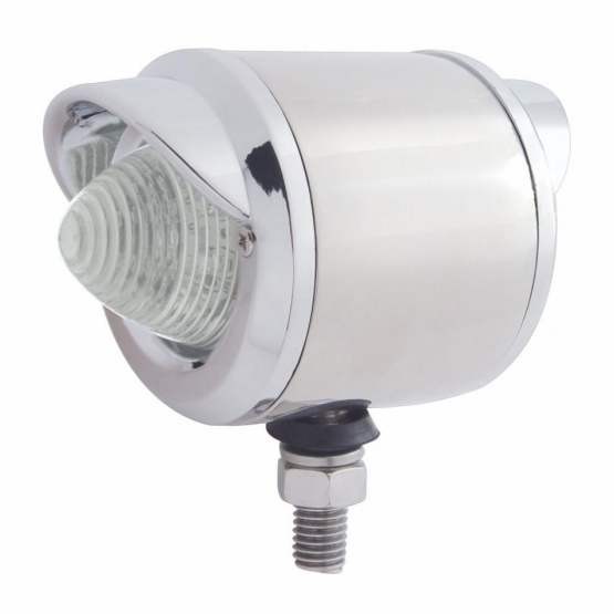 SS 2" Double Face Light With 9 LED 2" Beehive Lights & Visors - Amber & Red LED/Clear Lens