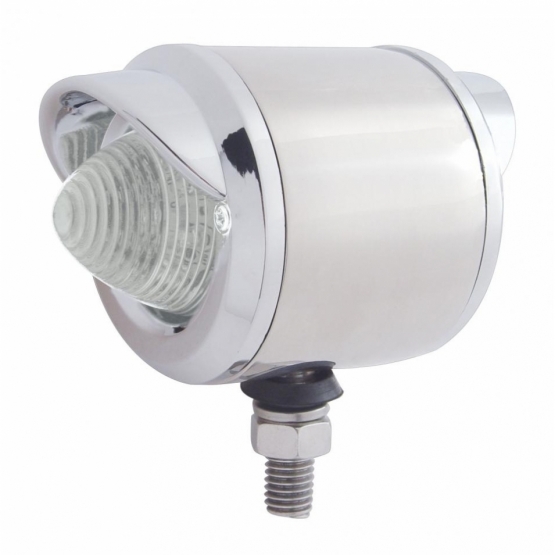 Stainless 2.5" Double Face LED Beehive Lights With Visor - Amber & Red LED/Clear Lens