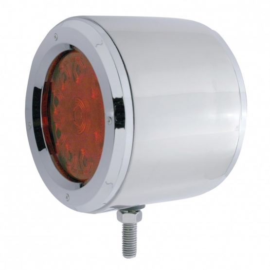 SS Double Face Light With 10 LED 4" Lights With Bezels - Amber & Red LED/Amber & Red Lens
