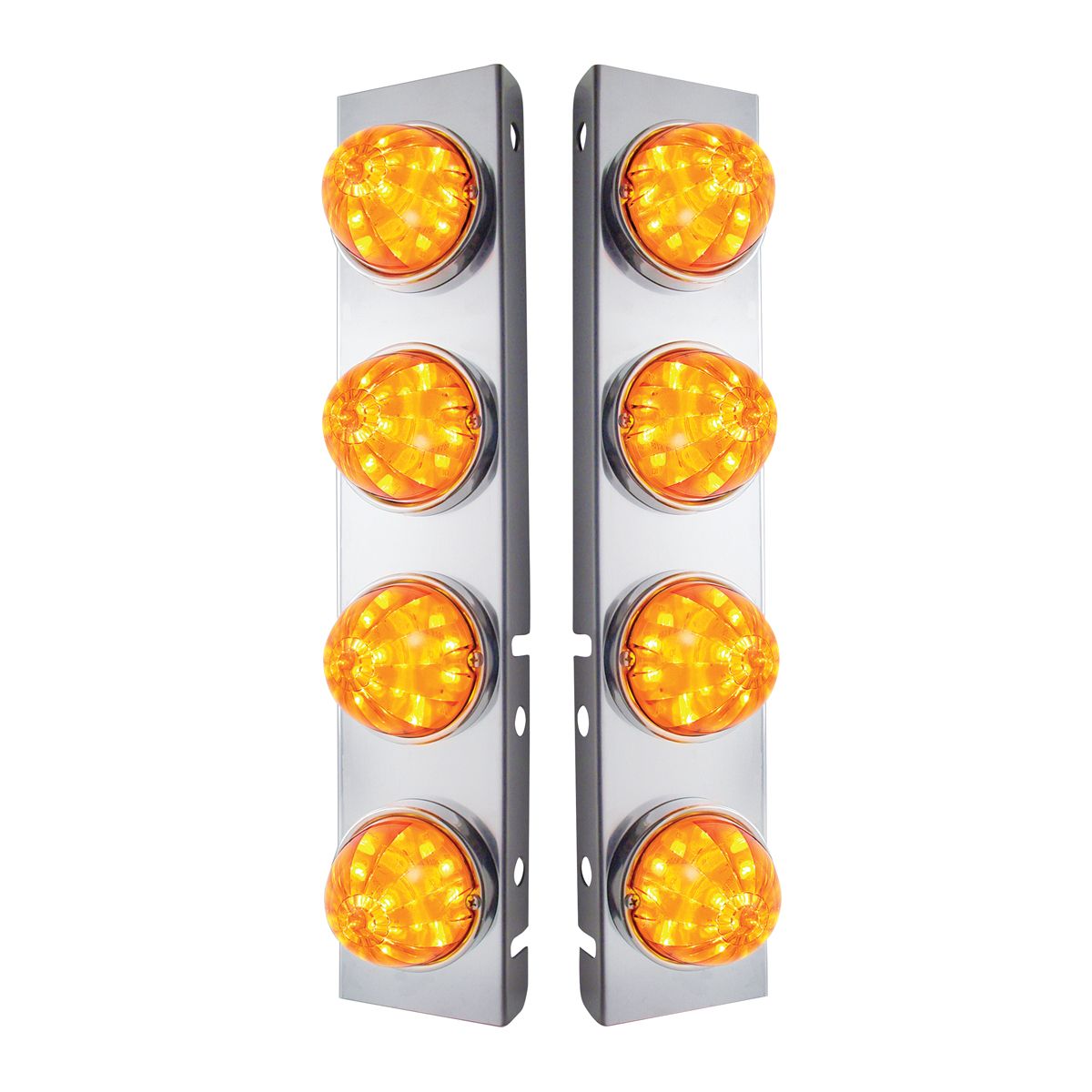 SS Front Air Cleaner Bracket With 8X 17 LED Watermelon Lights & SS Bezels For Peterbilt-Amber LED & Lens (Pair)