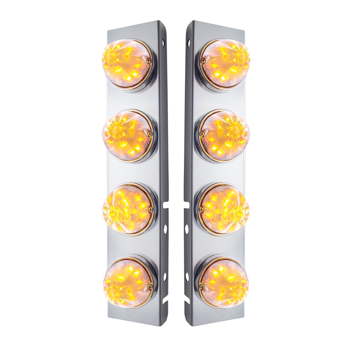 SS Front Air Cleaner Bracket With 8X 17 LED Watermelon Lights & SS Bezels For Peterbilt -Amber LED/Clear Lens (Pair)