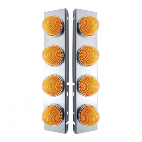 SS Front Air Cleaner Bracket W/8X 17 LED Beehive Lights & SS Bezels For Peterbilt -Amber LED & Lens (Pair)