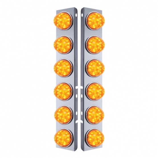 SS Front Air Cleaner Bracket W/12X 17 LED Watermelon Lights & SS Bezels For Peterbilt-Amber LED & Lens (Pair)
