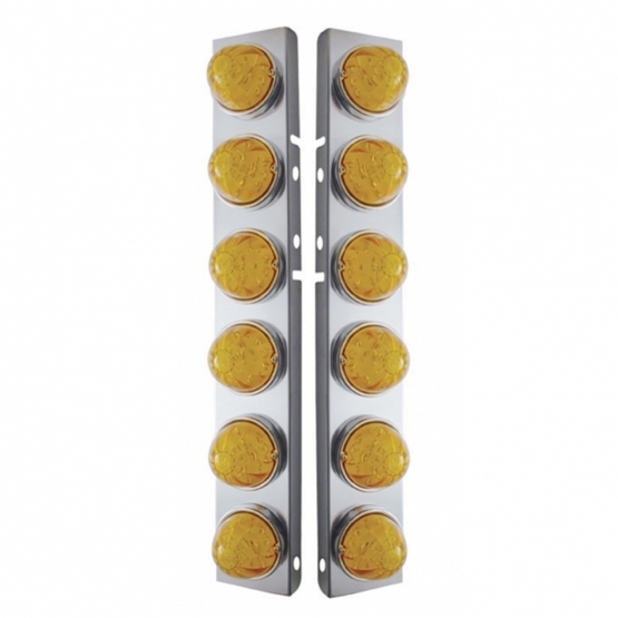 SS Front Air Cleaner Bracket W/12X 17 LED Watermelon Lights & SS Bezels For Peterbilt-Amber LED & Lens (Pair) - Thumbnail 2