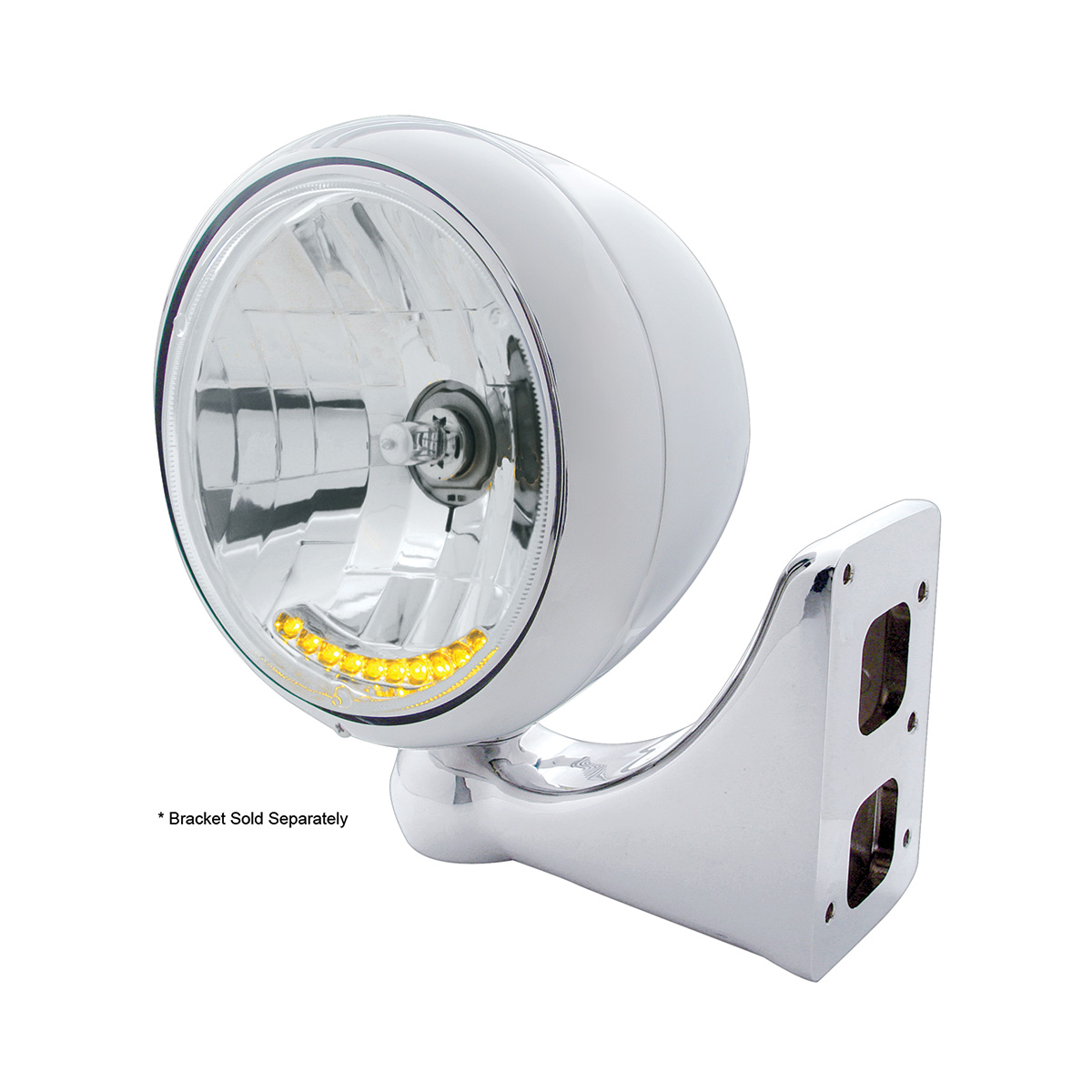 Stainless Steel Guide 682-C Style Headlight H4 Bulb With 10 Amber LED - Thumbnail 3