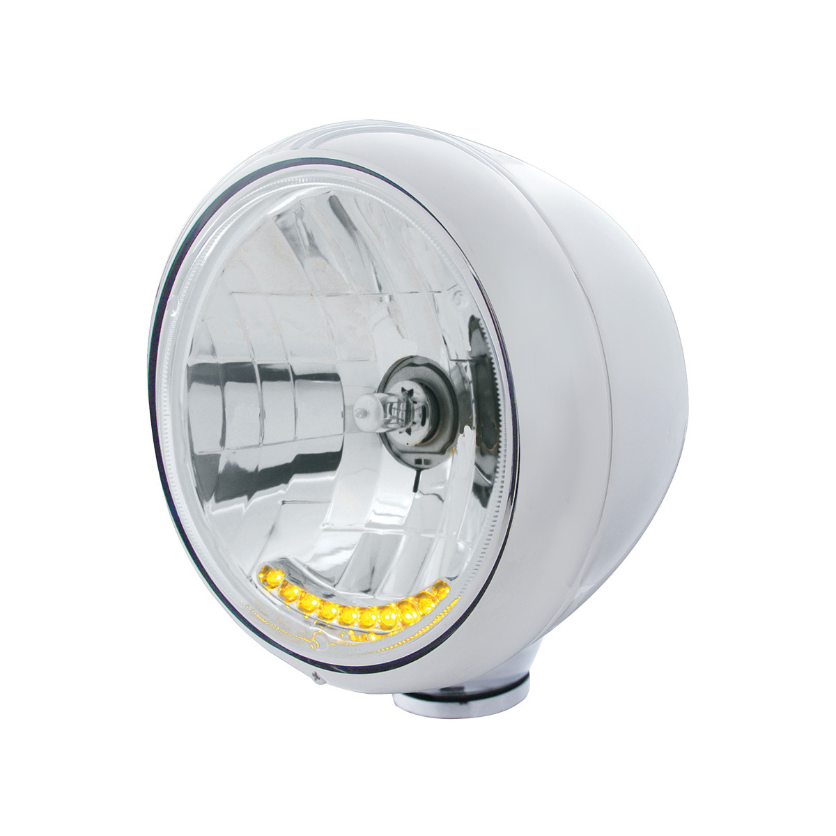 Stainless Steel Guide 682-C Style Headlight H4 Bulb With 10 Amber LED - Thumbnail 4