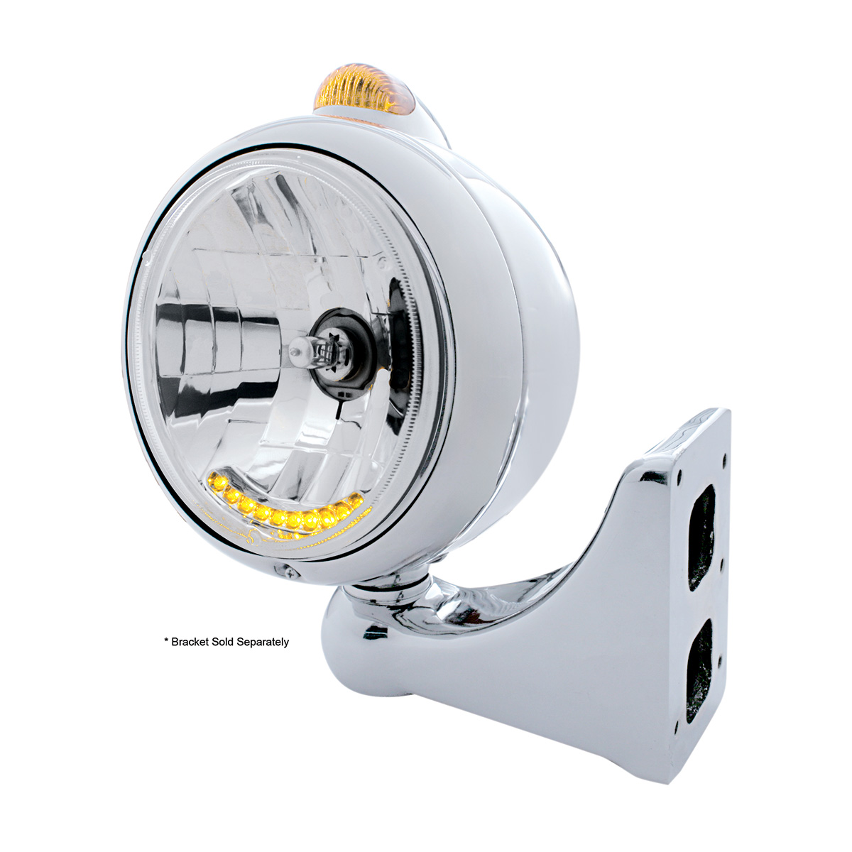 Stainless Steel Guide 682-C Headlight H4 With 6 Amber LED & Dual Mode LED Signal-Amber Lens - Thumbnail 4