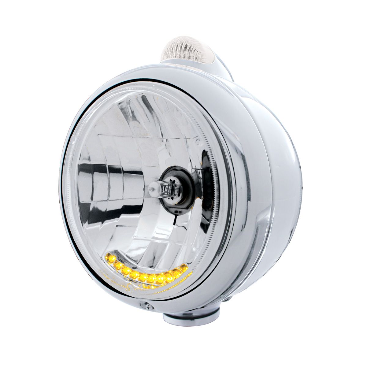 Stainless Steel Guide 682-C Headlight H4 With 6 Amber LED & Dual Mode LED Signal-Clear Lens