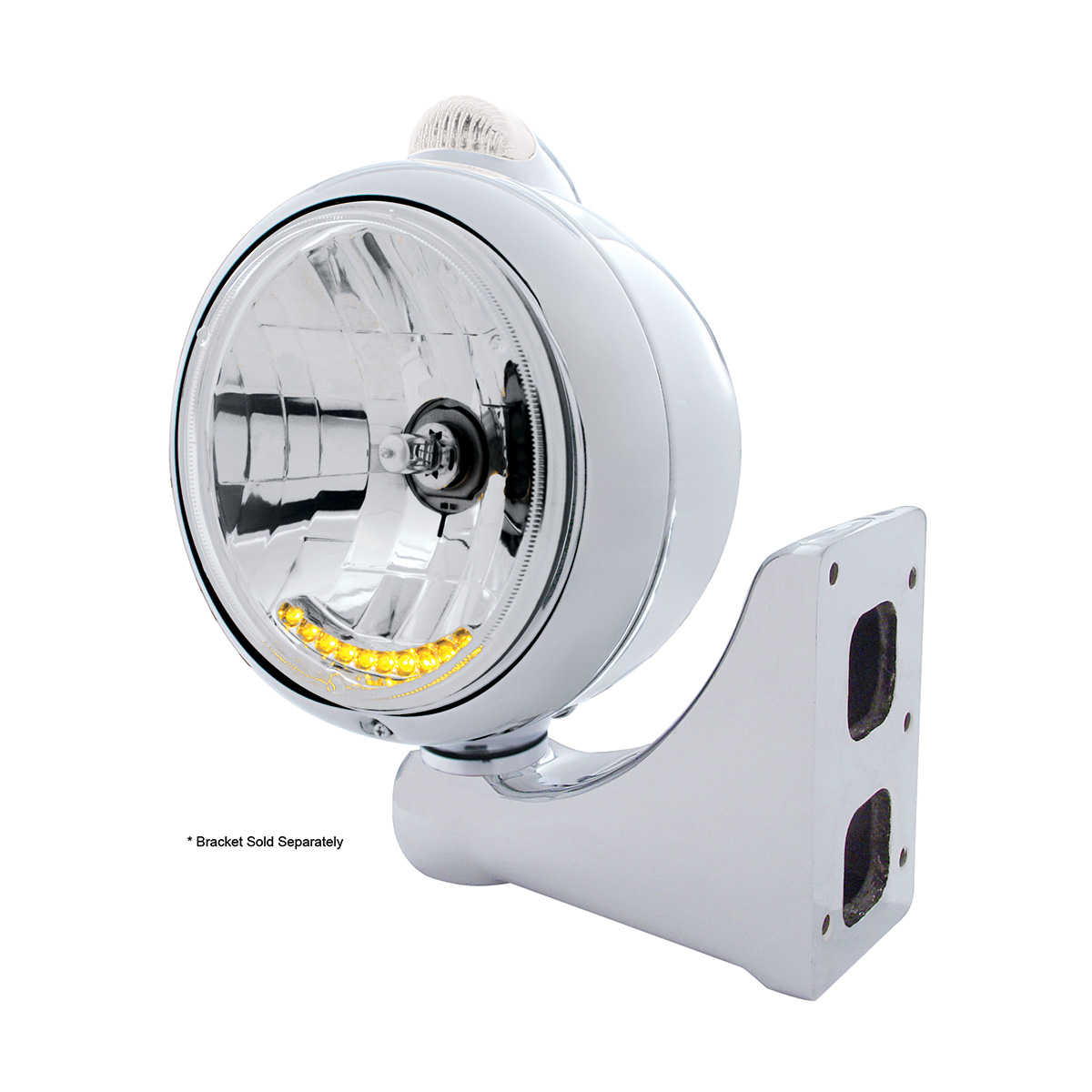 Stainless Steel Guide 682-C Headlight H4 With 6 Amber LED & Dual Mode LED Signal-Clear Lens - Thumbnail 4