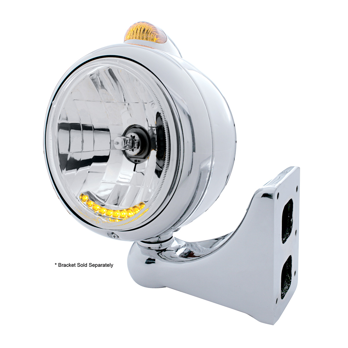 Chrome Guide 682-C Headlight H4 With 10 Amber LED & Dual Mode LED Signal - Amber Lens - Thumbnail 4