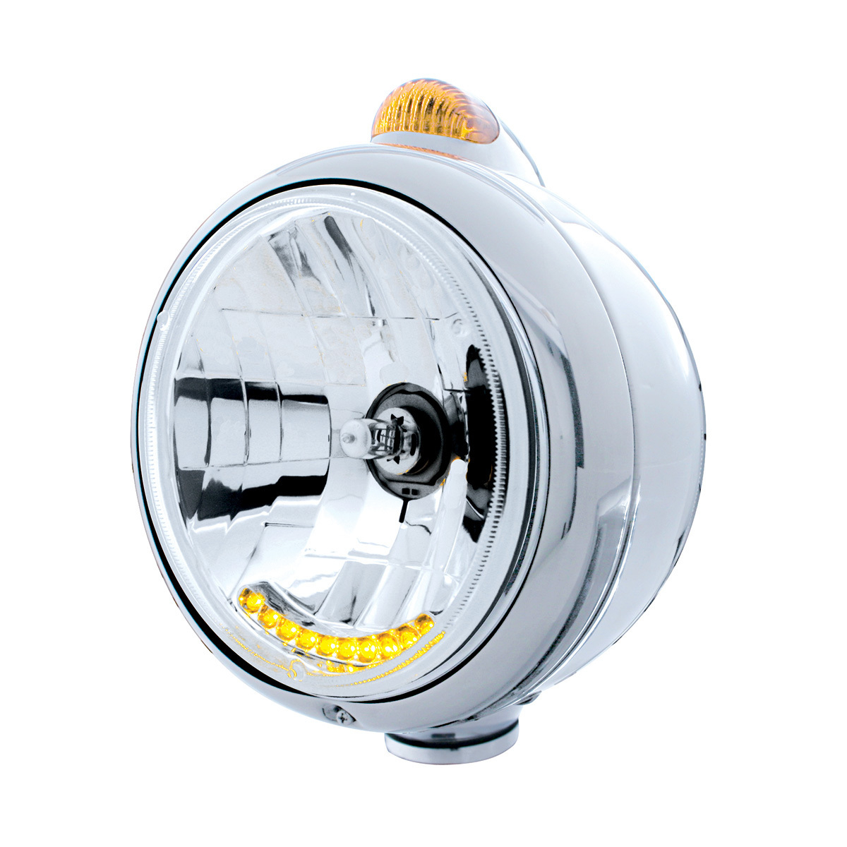 Chrome Guide 682-C Headlight H4 With 10 Amber LED & Dual Mode LED Signal - Amber Lens - Thumbnail 5