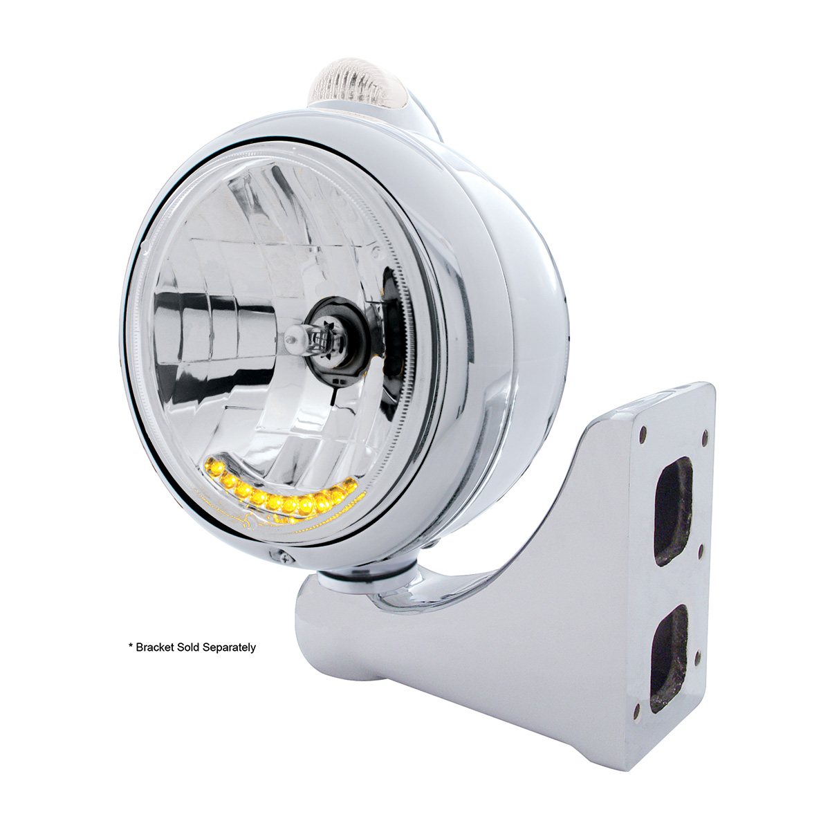 Chrome Guide 682-C Headlight H4 With 10 Amber LED & Dual Mode LED Signal - Clear Lens - Thumbnail 4