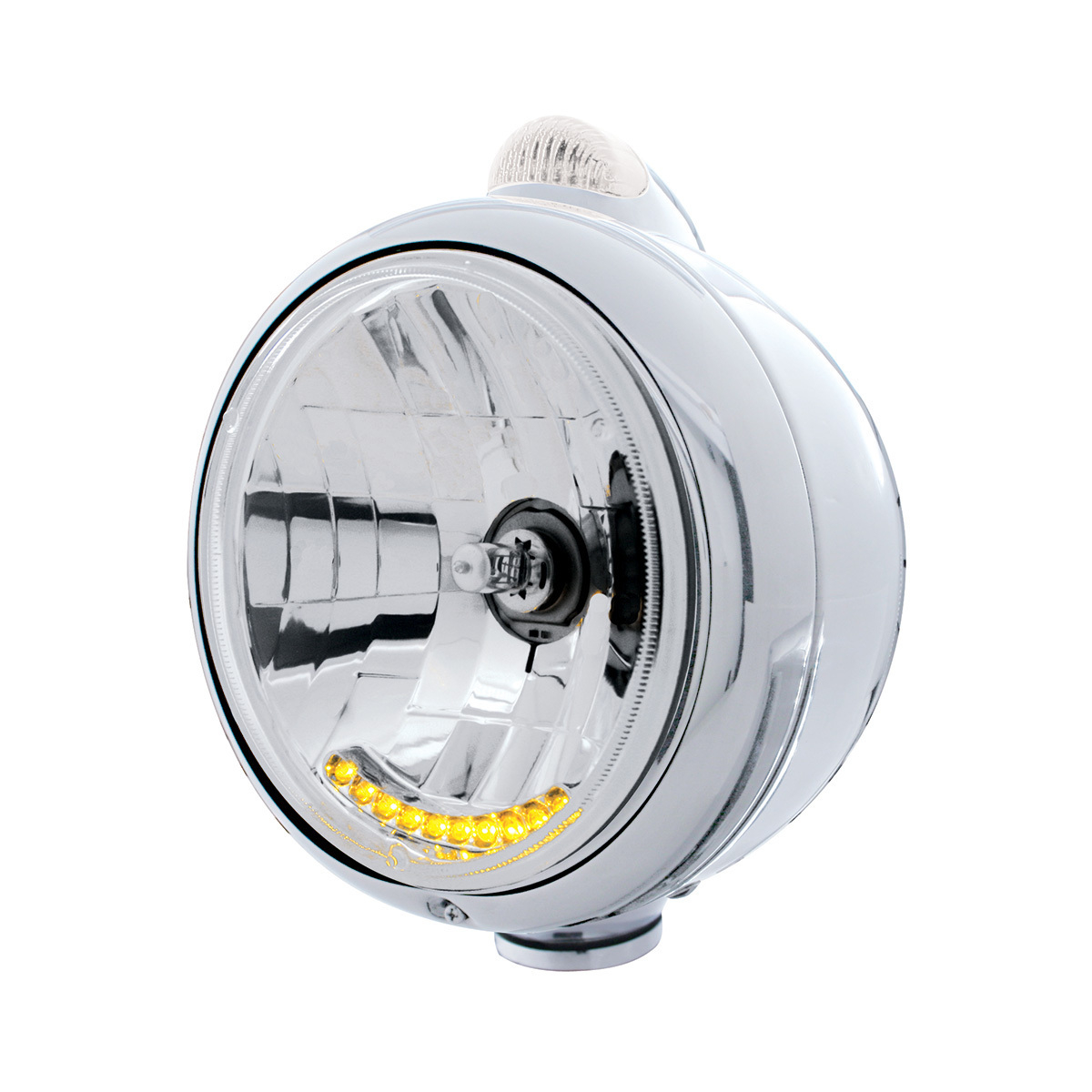 Chrome Guide 682-C Headlight H4 With 10 Amber LED & Dual Mode LED Signal - Clear Lens - Thumbnail 5