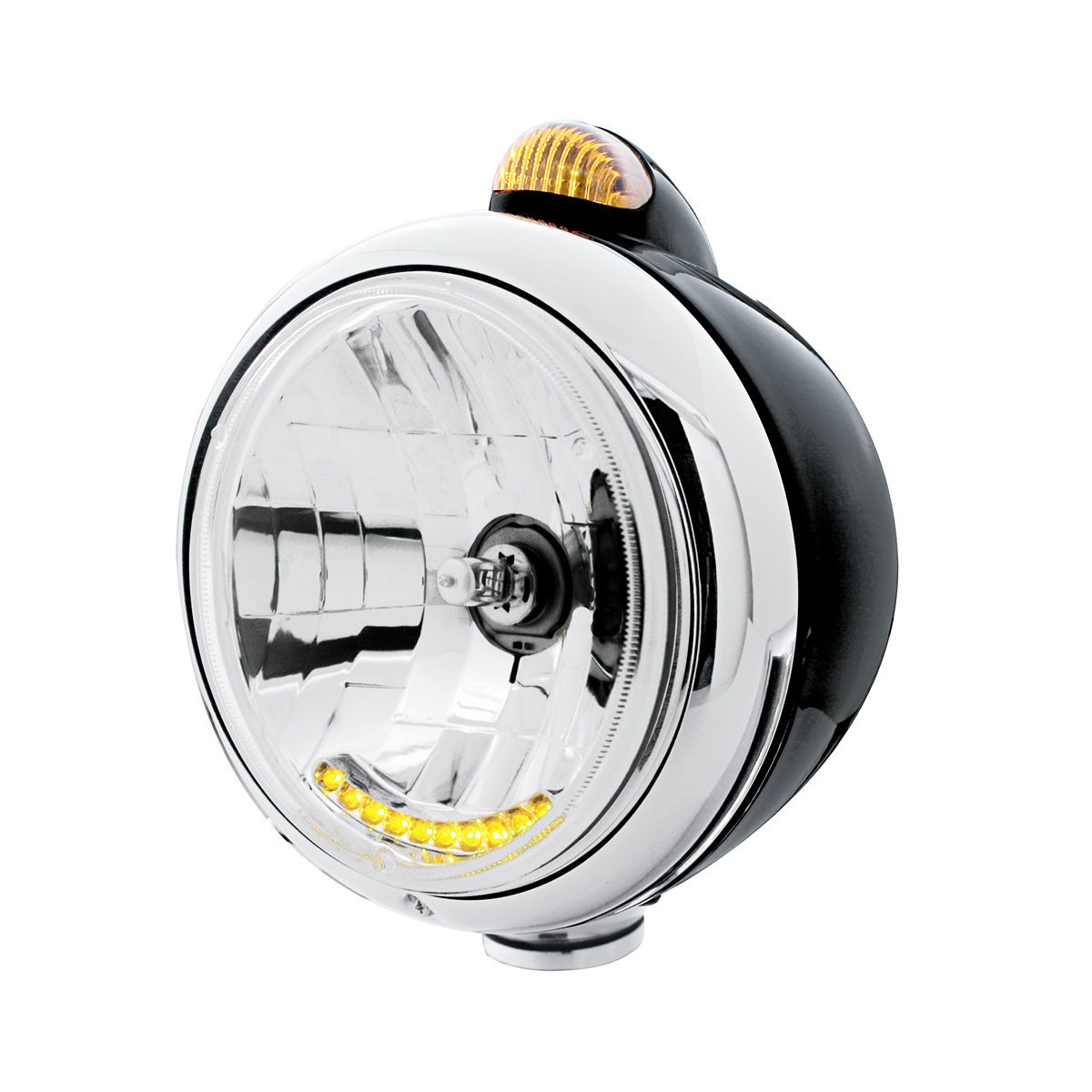Black Guide 682-C Headlight H4 With 10 Amber LED & Dual Mode LED Signal - Amber Lens