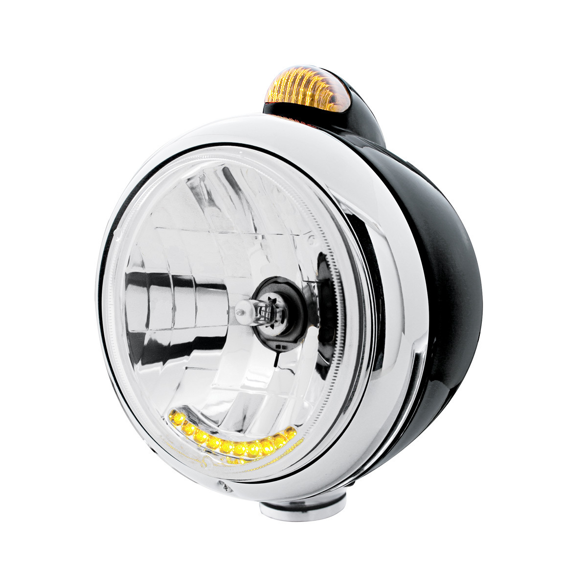 Black Guide 682-C Headlight H4 With 10 Amber LED & Dual Mode LED Signal - Amber Lens - Thumbnail 5