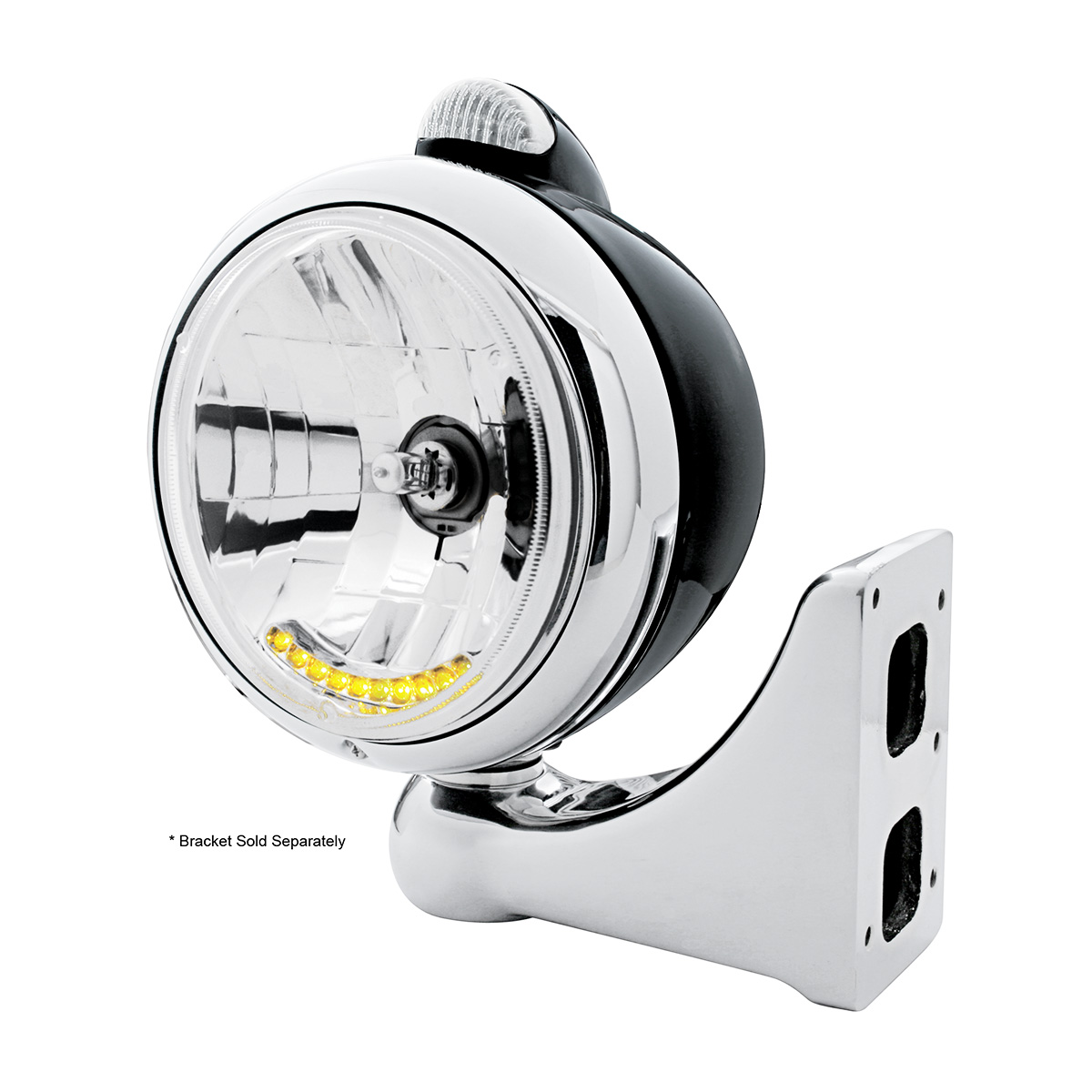 Black Guide 682-C Headlight H4 With 10 Amber LED & Dual Mode LED Signal - Clear Lens - Thumbnail 4