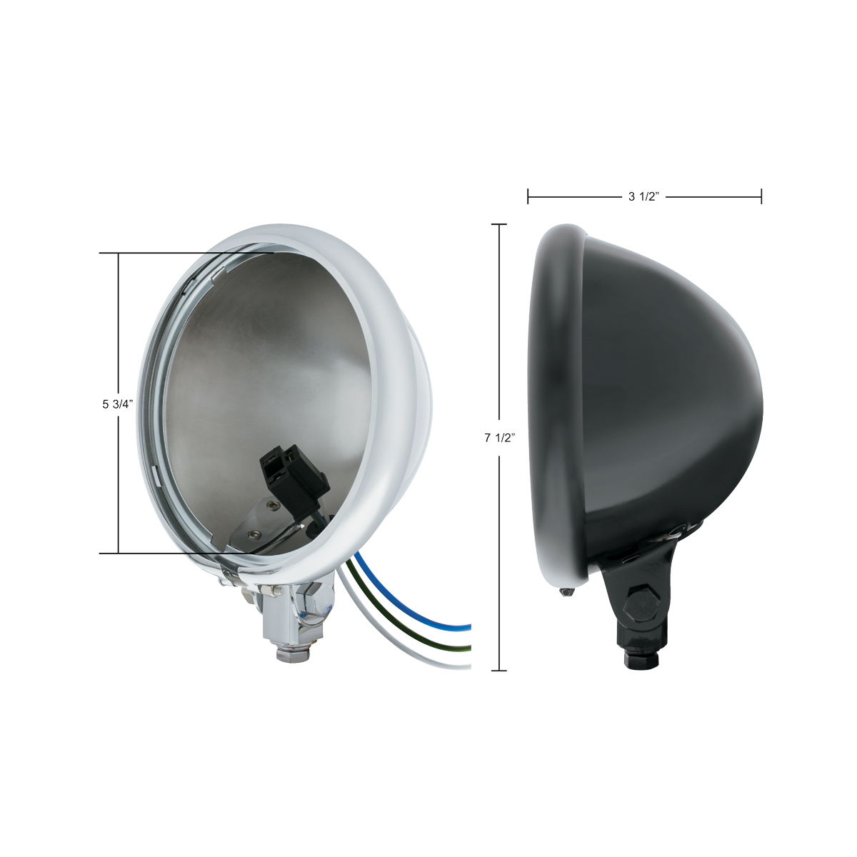 Black 5-3/4" Motorcycle Headlight Housing Only - Bottom Mount - Thumbnail 4