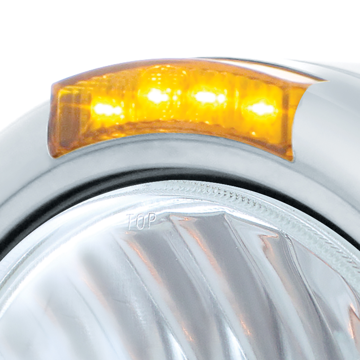 Stainless Steel Classic Half Moon Headlight H4 With LED Turn Signal - Amber LED/Lens - Thumbnail 3