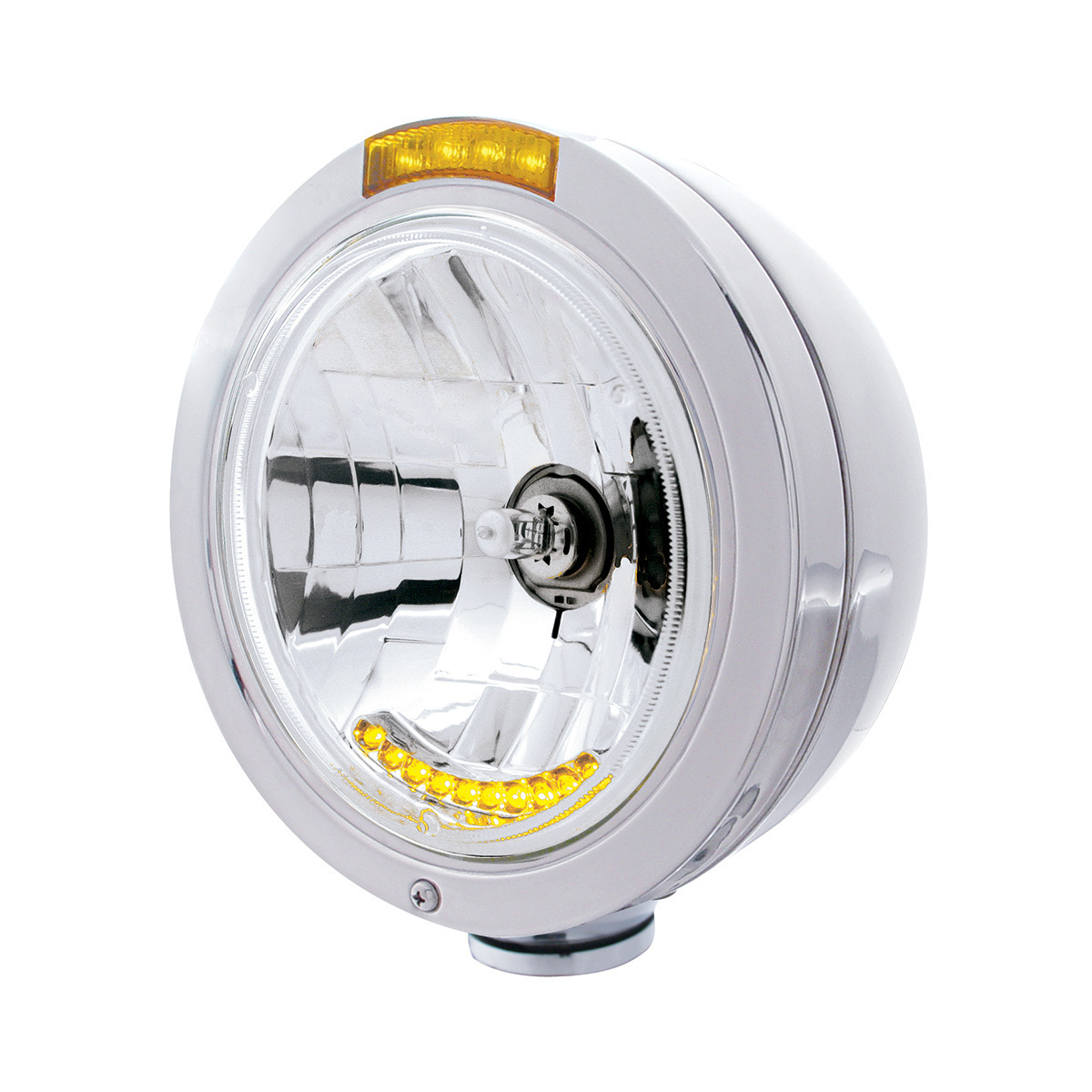 Stainless Steel Bullet Classic Headlight H4 With 10 Amber LED & Dual Mode LED Signal - Amber Lens - Thumbnail 5