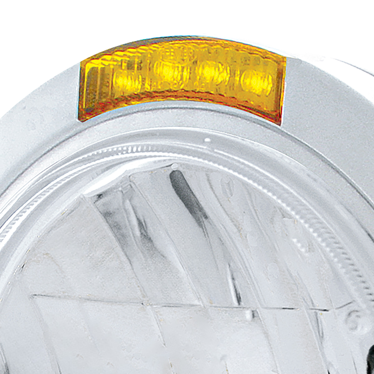 Stainless Steel Bullet Classic Headlight H4 With 10 Amber LED & LED Signal - Amber Lens - Thumbnail 2