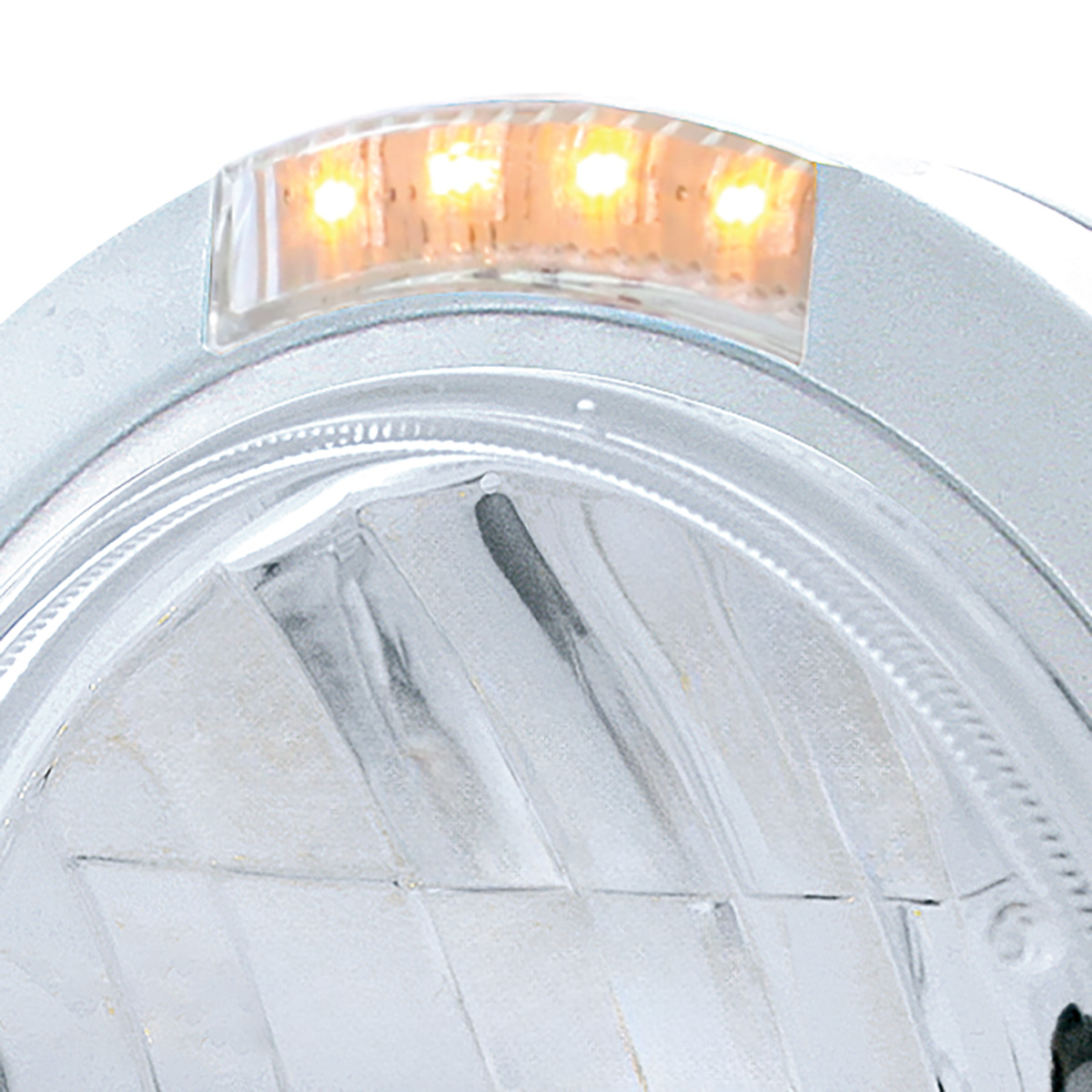 Stainless Steel Bullet Classic Headlight H4 With 10 Amber LED & LED Signal - Clear Lens - Thumbnail 2