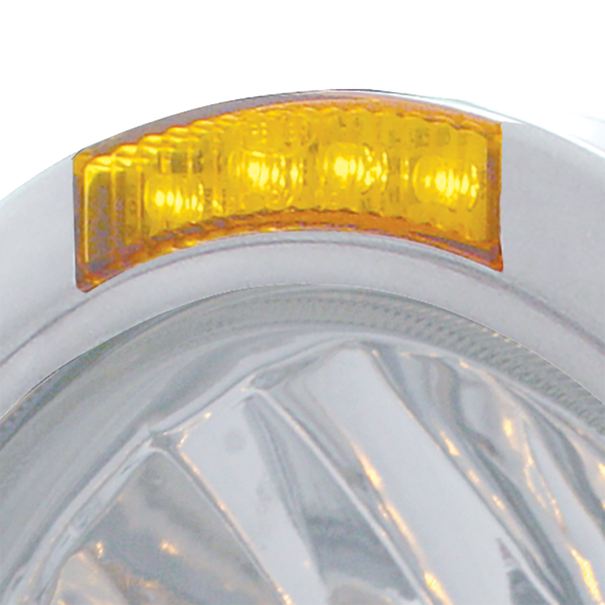 Stainless Steel Bullet Half Moon Headlight H4 With 10 Amber LED & Dual Mode LED Signal-Amber Lens - Thumbnail 2