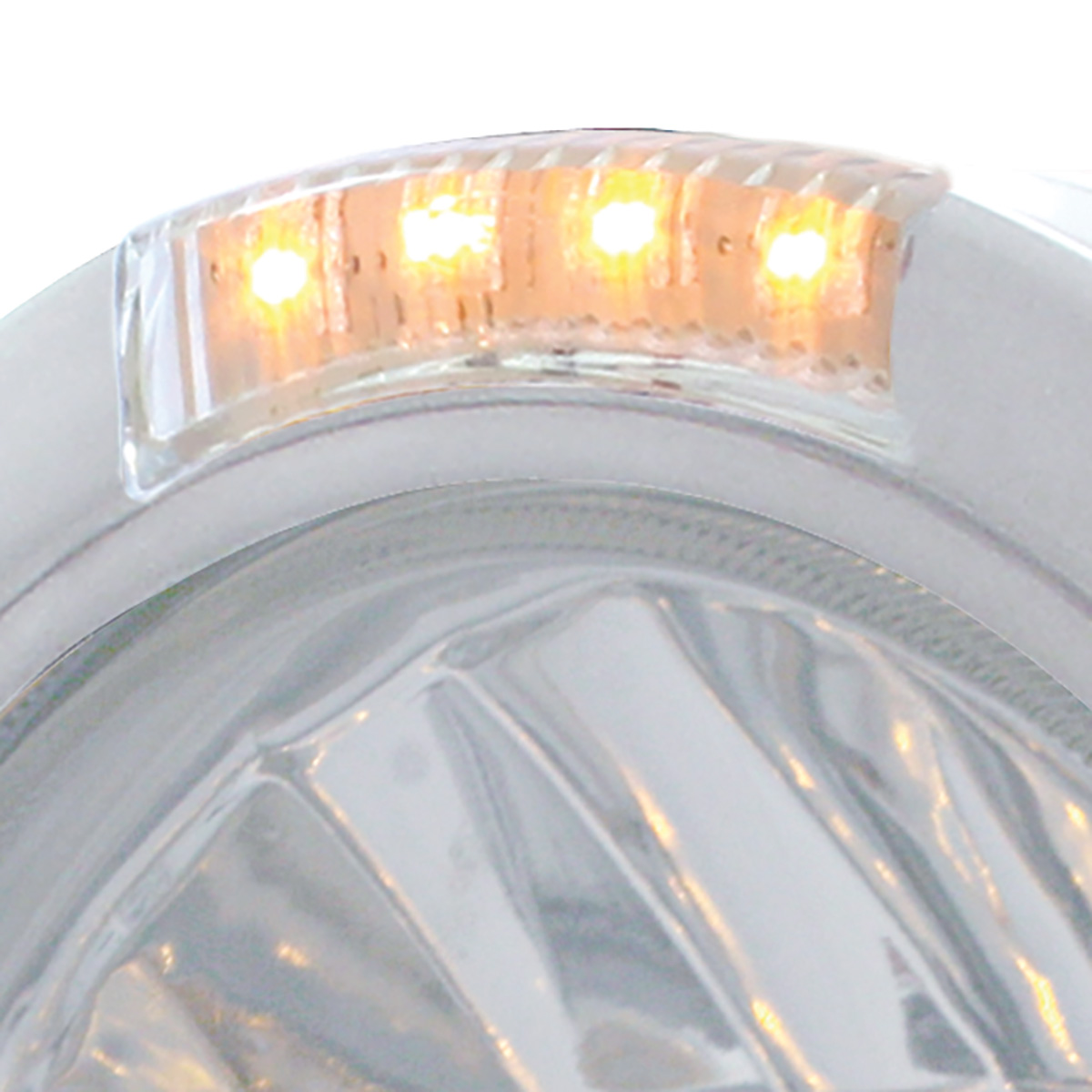Stainless Steel Bullet Half Moon Headlight H4 With 10 Amber LED & Signal - Clear Lens - Thumbnail 2